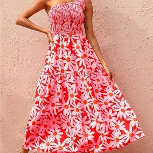 Women One Shoulder Smocked Maxi Dress